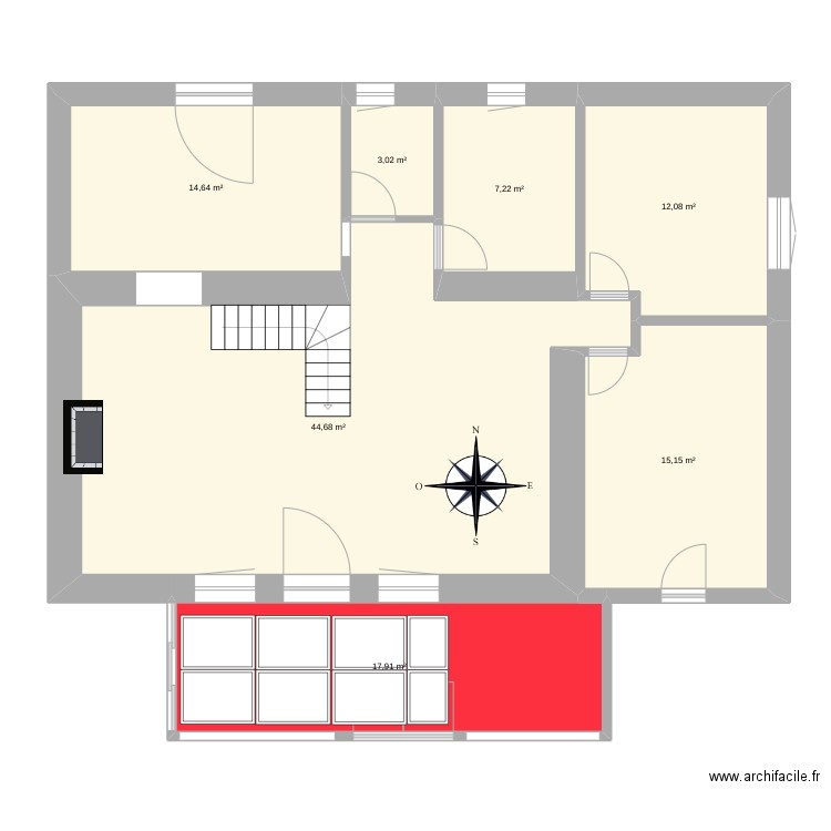 veranda. Plan de 7 pièces et 115 m2