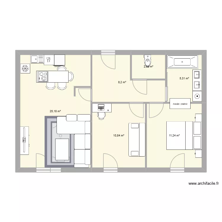 Plan1 Appart rez de jardin F3 - 63m². Plan de 6 et 63 m² Plan1 Appart rez de jardin F3 - 63m². Plan de 6 et 63 m²