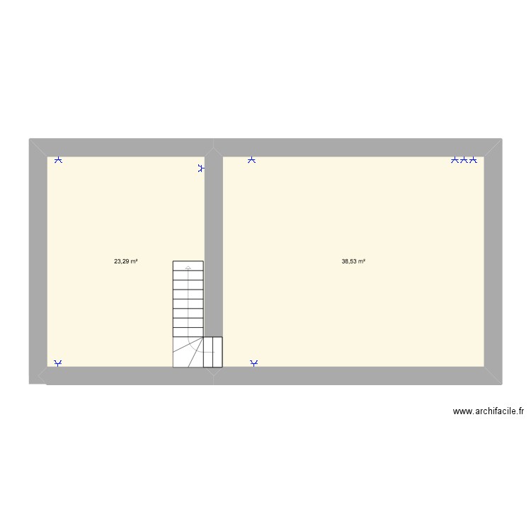 Grange commune 1er. Plan de 2 pièces et 62 m2