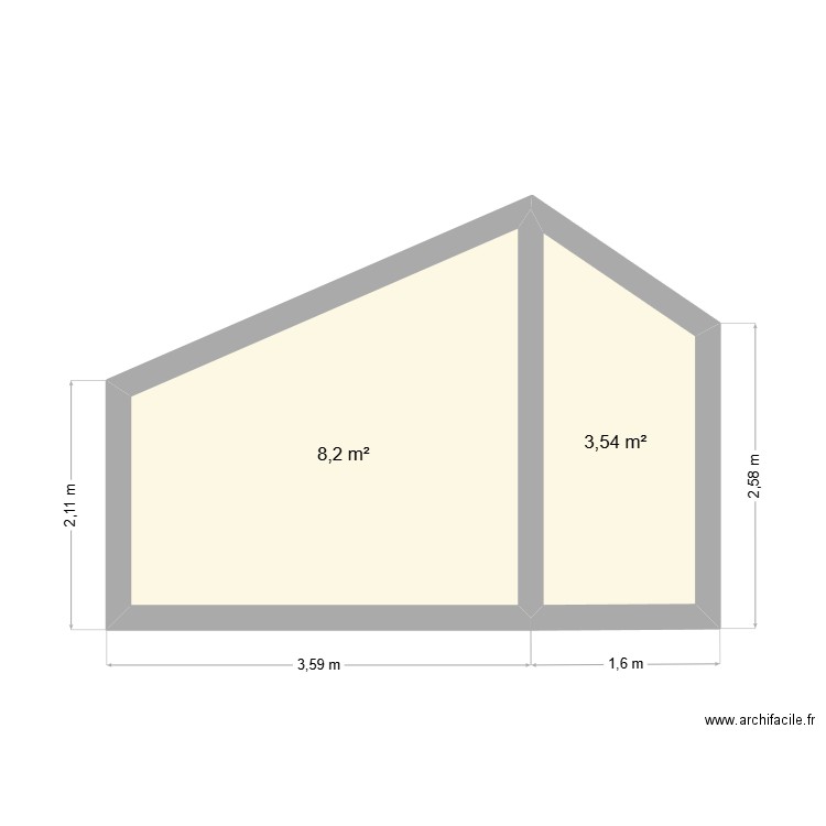 coupe. Plan de 2 pièces et 12 m2