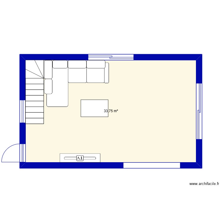 salon. Plan de 1 pièce et 34 m2