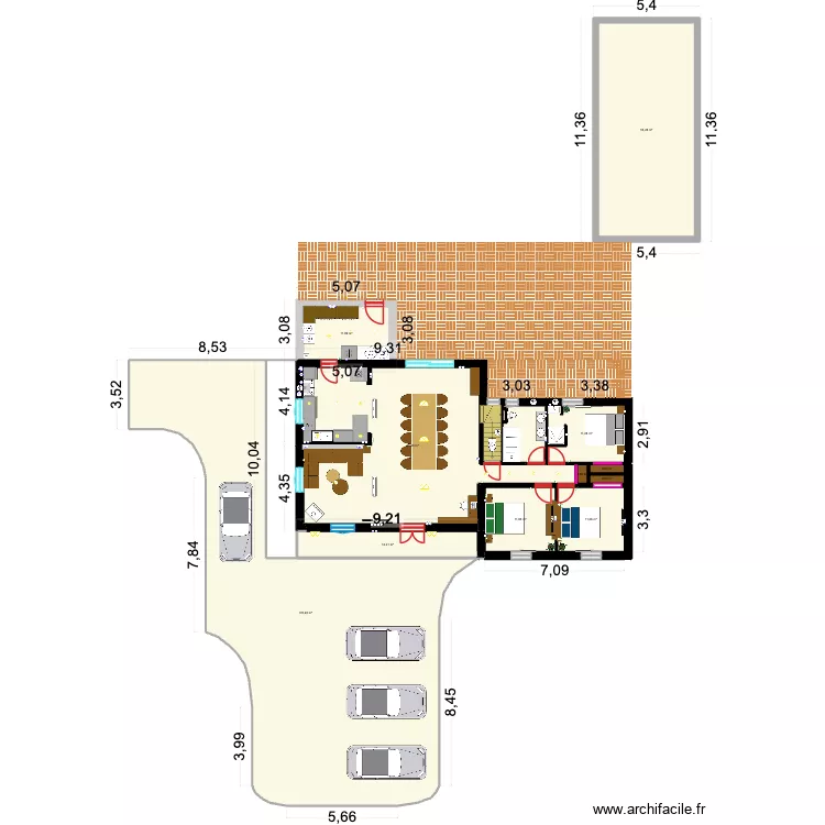 Maison meubl&eacute;e. Plan de 18  et 418 m²