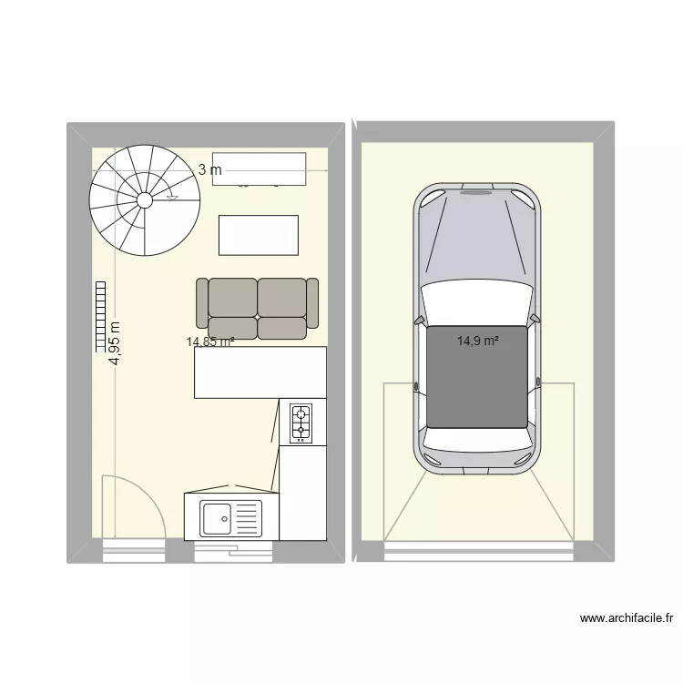RDC. Plan de 2  et 30 m²
