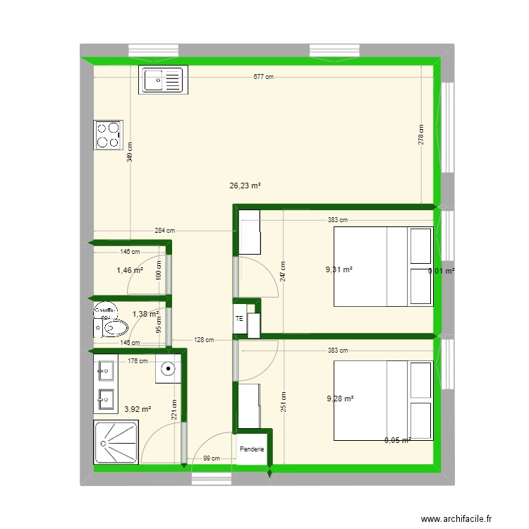 Voreppe T3 RdC N°1 - Aménagement. Plan de 8 pièces et 52 m2