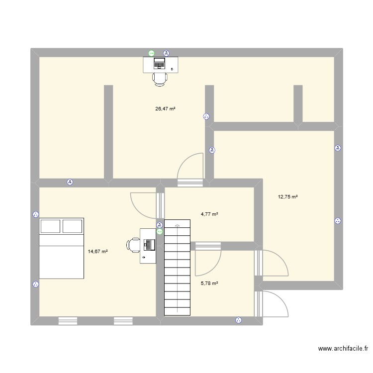bot. Plan de 5 pièces et 64 m2