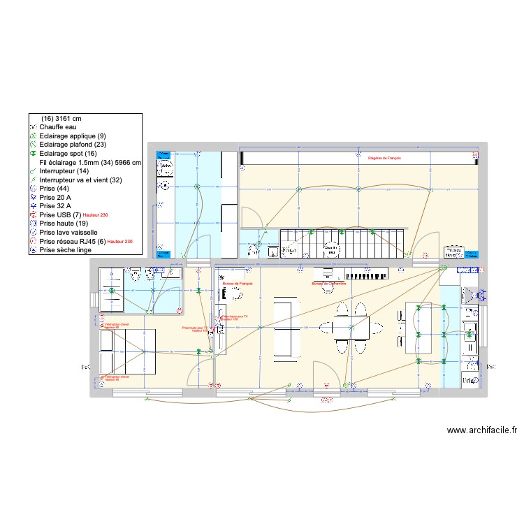 GARAVAN - Electricité v1.5. Plan de 16 pièces et 197 m2
