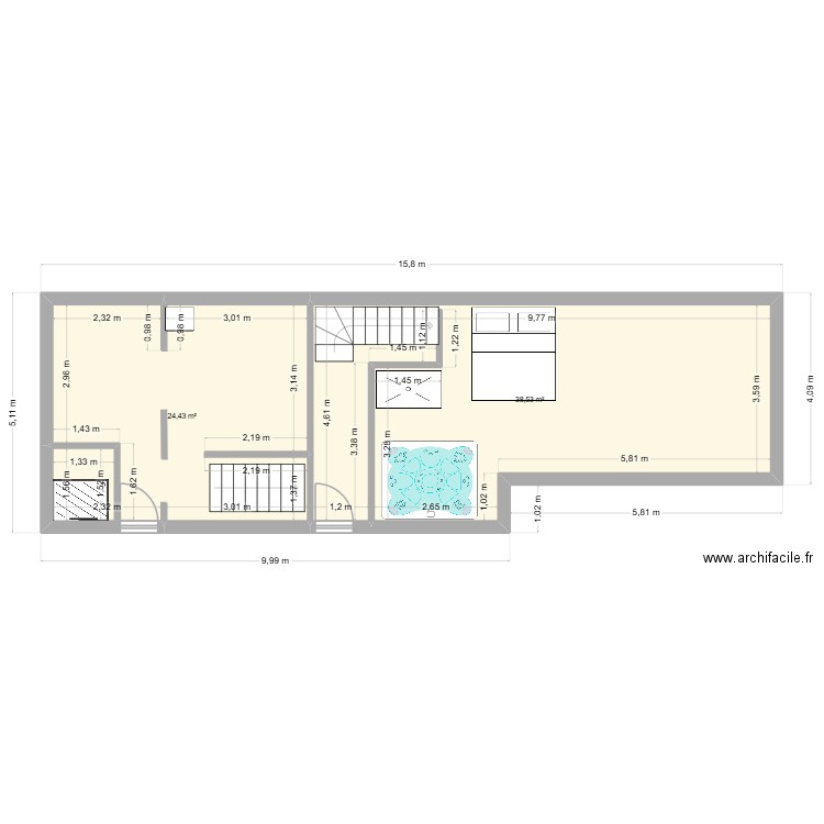 angerville. Plan de 2 pièces et 63 m2