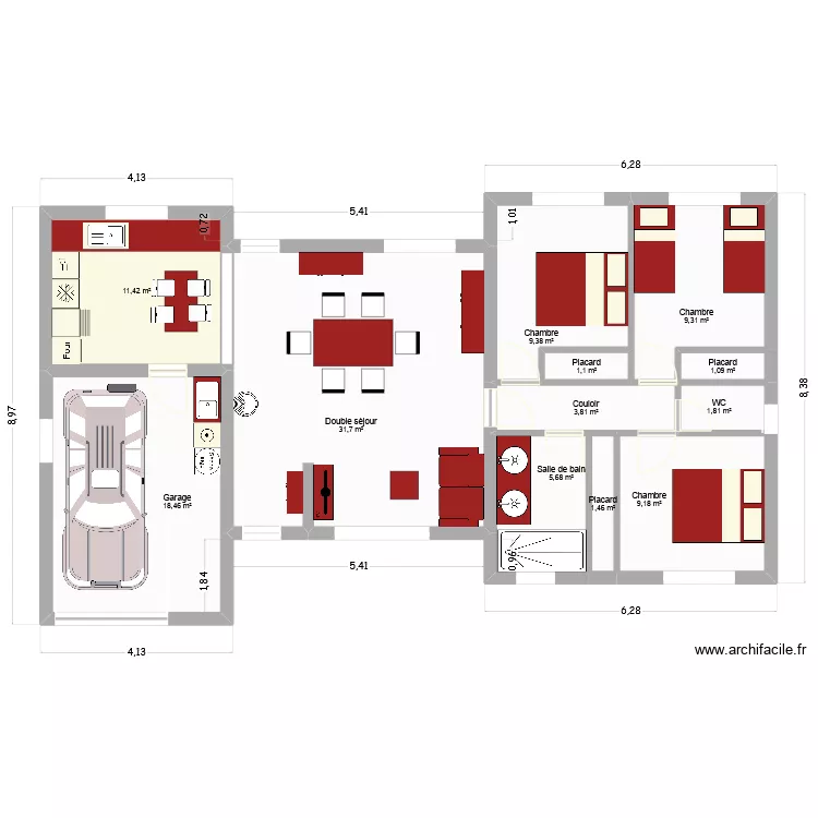 St Gilles 105.25 m2. Plan de 12 et 104 m² St Gilles 105.25 m2. Plan de 12 et 104 m²