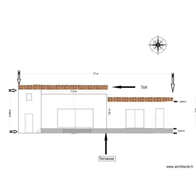coupe fa&ccedil;ade EXISTANT OK. Plan de 