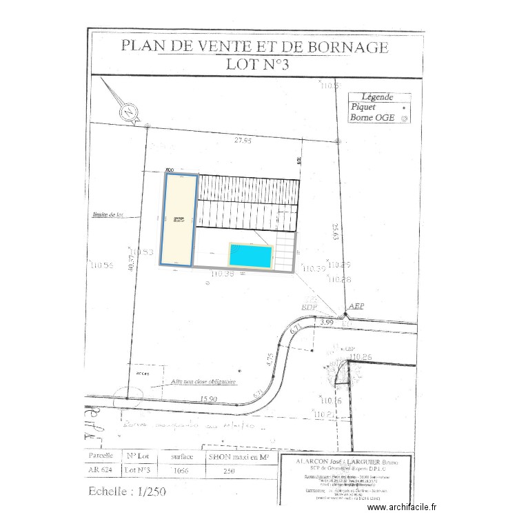 plan garage urbanisme BIS. Plan de 1 pièce et 60 m2