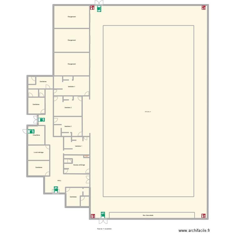 Gymnase Mauresmo de Bornel. Plan de 19 pièces et 1917 m2