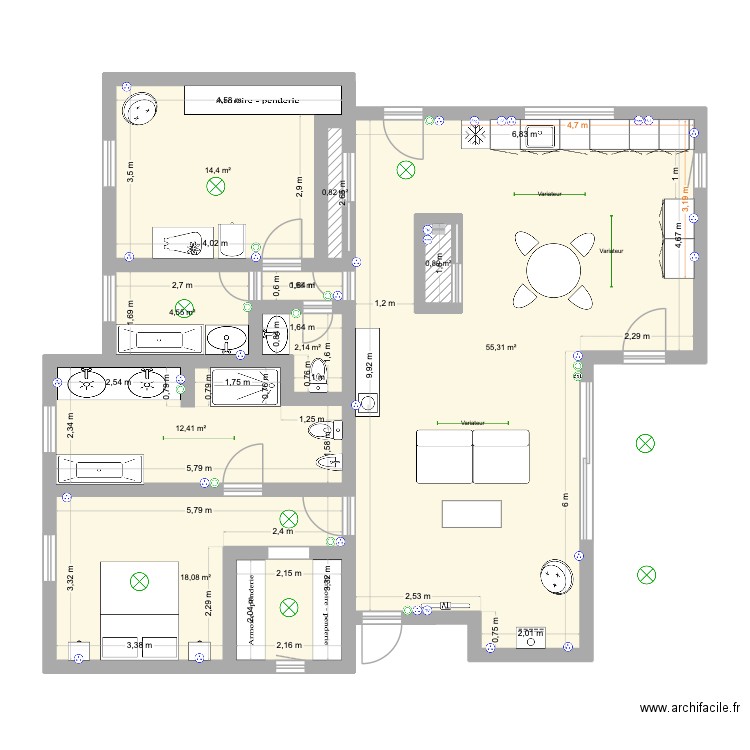 Arbonne maison elec. Plan de 9 pièces et 111 m2