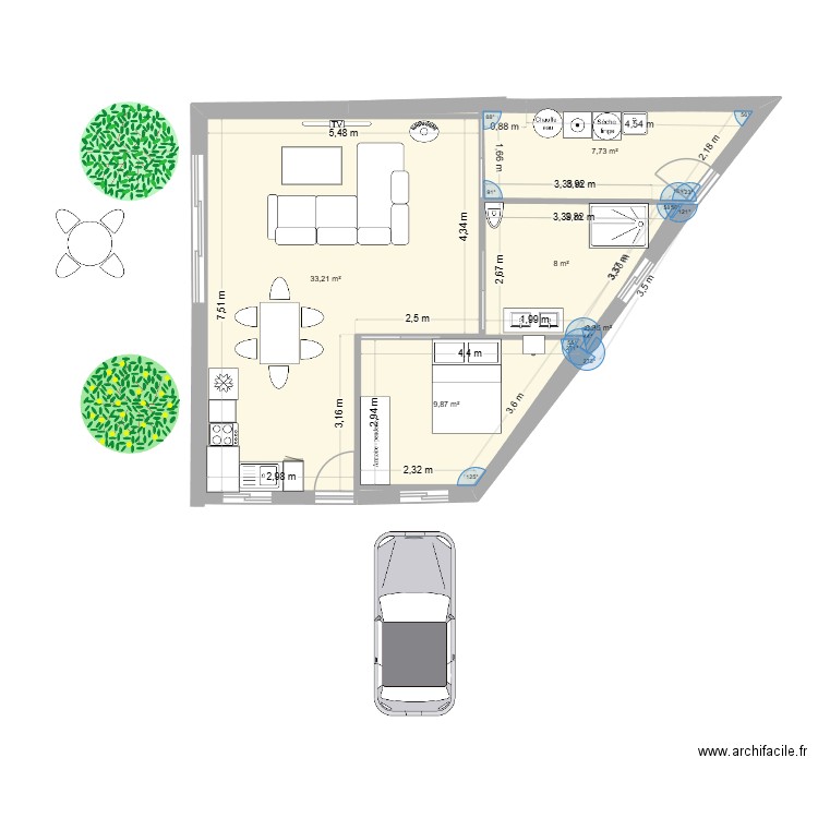 bouriklou. Plan de 5 pièces et 60 m2
