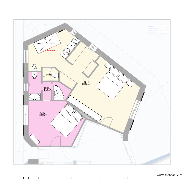 CH1 et 2 v2. Plan de 5 pièces et 48 m2