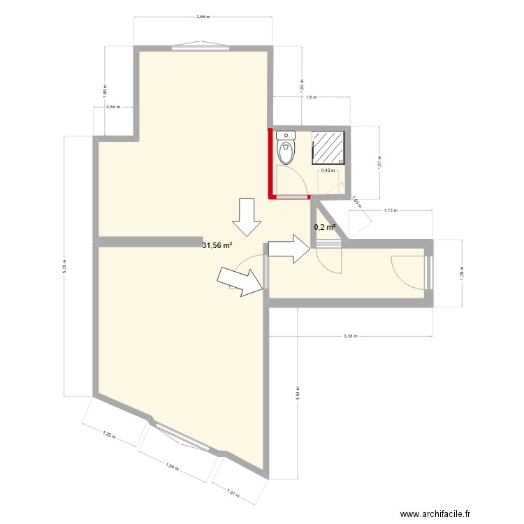 karin projet 1. Plan de 2 pièces et 32 m2
