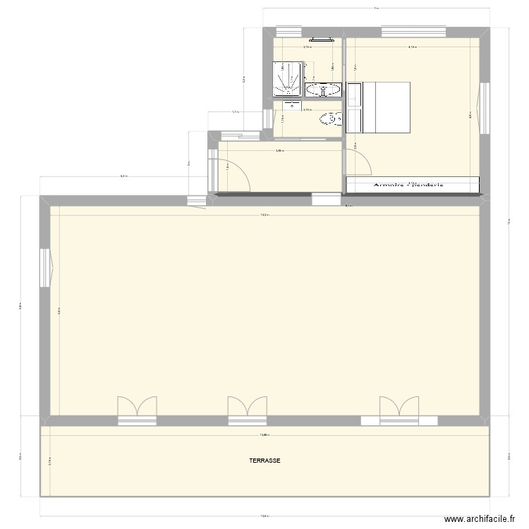 Agrandissement  - Version 40m² - avec mur intérieur. Plan de 7 pièces et 149 m2