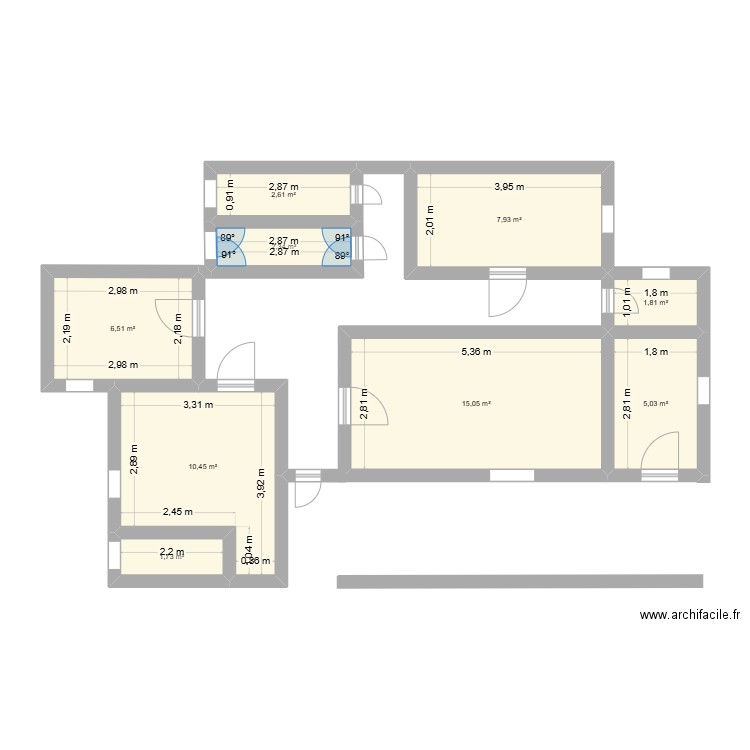 Bati+. Plan de 9 pièces et 53 m2