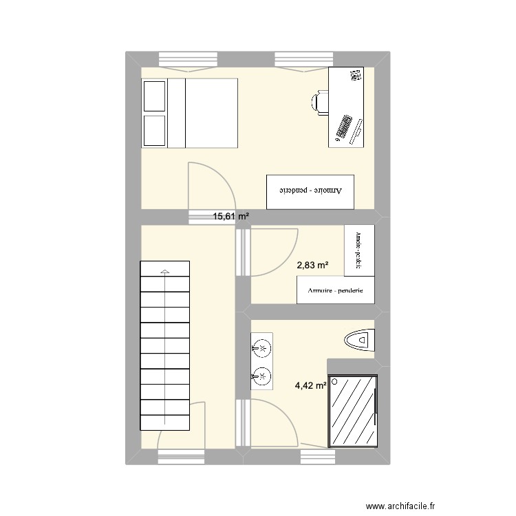 1er étage. Plan de 3 pièces et 23 m2