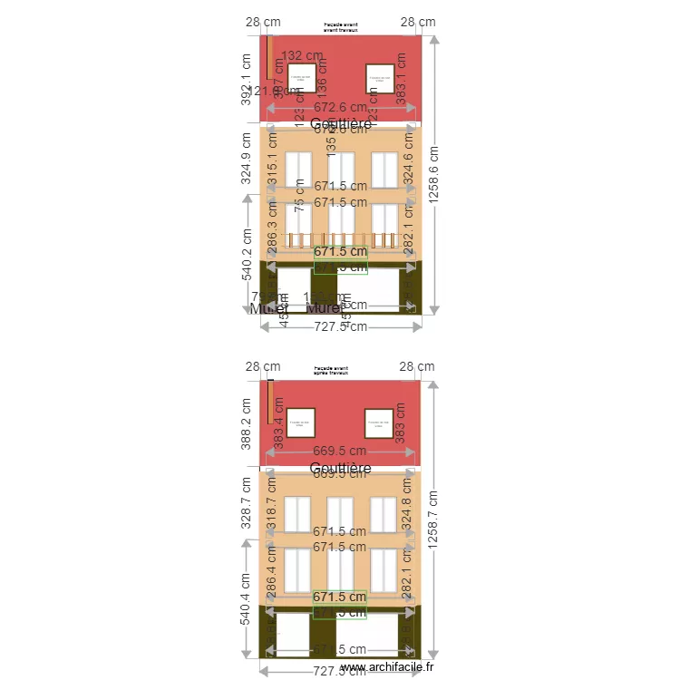 20201100117 Fa&ccedil;ade Avant avant et apr&egrave;s travaux balcon. Plan de 