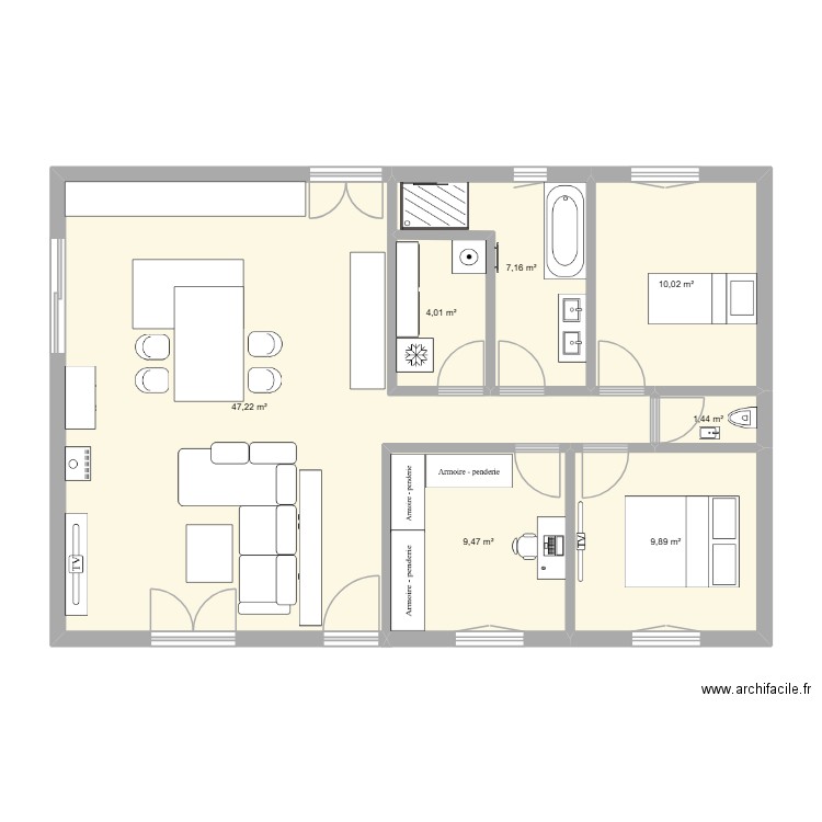 Maison FLASSAN. Plan de 7 pièces et 89 m2