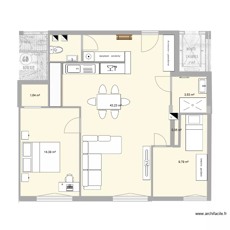 Lamarck 1bis. Plan de 6  et 73 m²