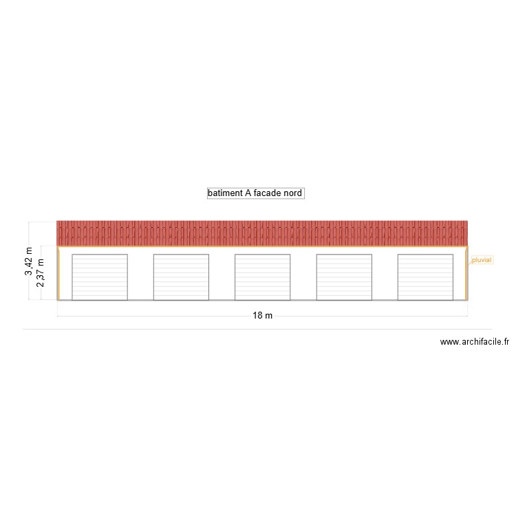 batiment A facade nord. Plan de 1 pièce et 43 m2