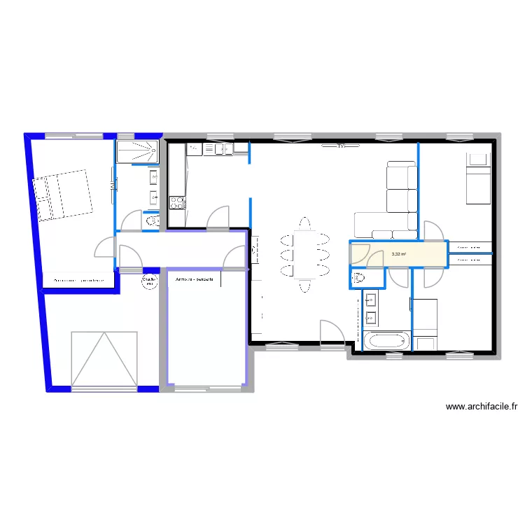 Maison. Plan de 1  et 3 m²