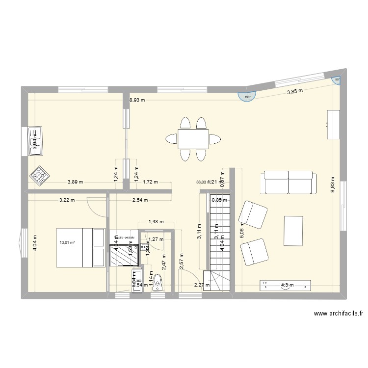 bignan. Plan de 2 pièces et 101 m2