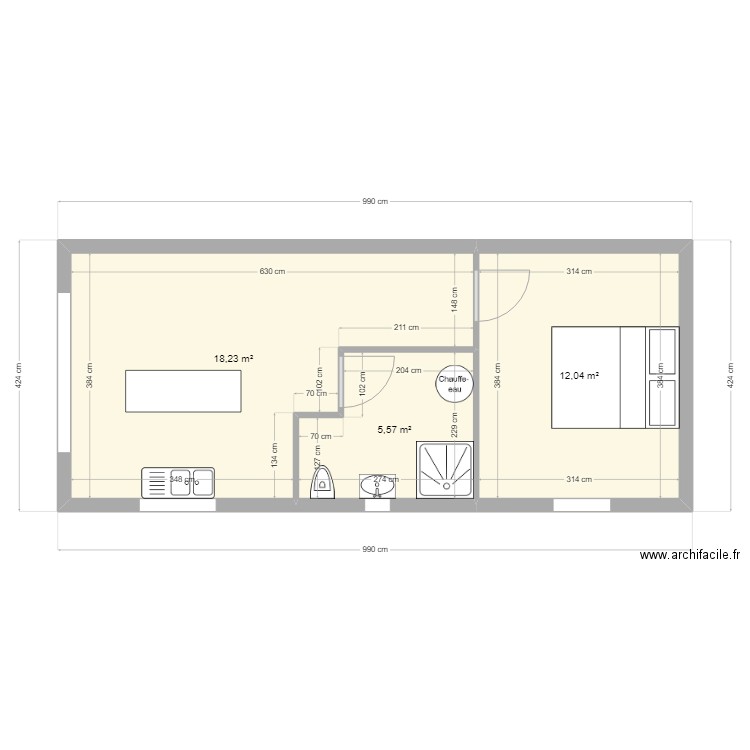 studio redha. Plan de 3 pièces et 36 m2