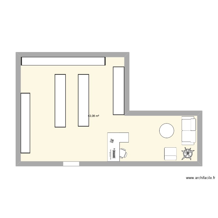 makeup. Plan de 1 pièce et 43 m2