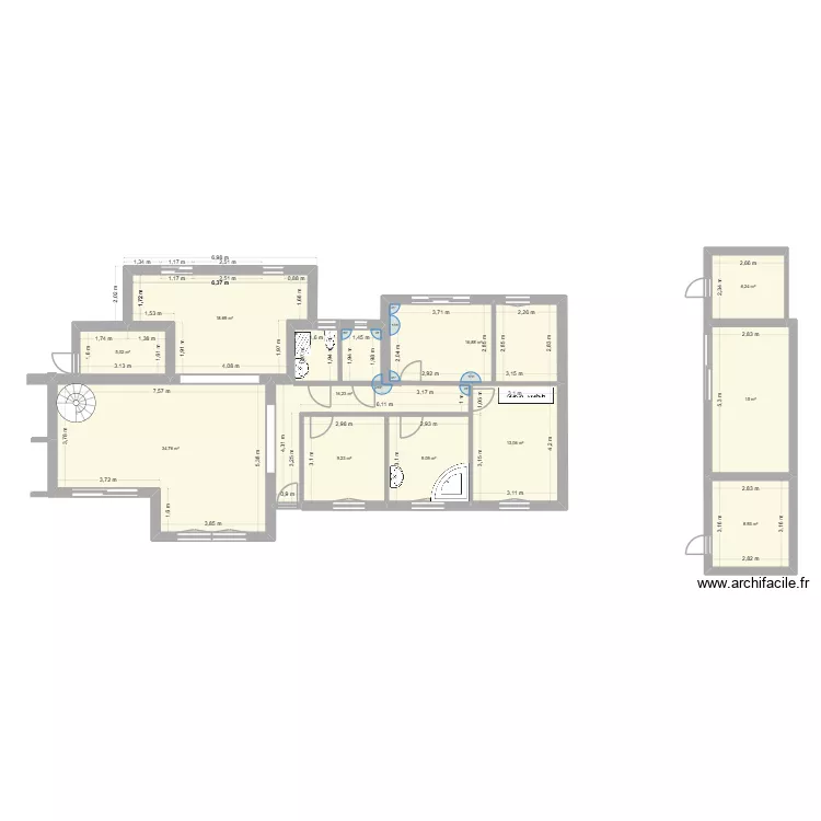 6Fours bis. Plan de 11 pièces et 153 m²