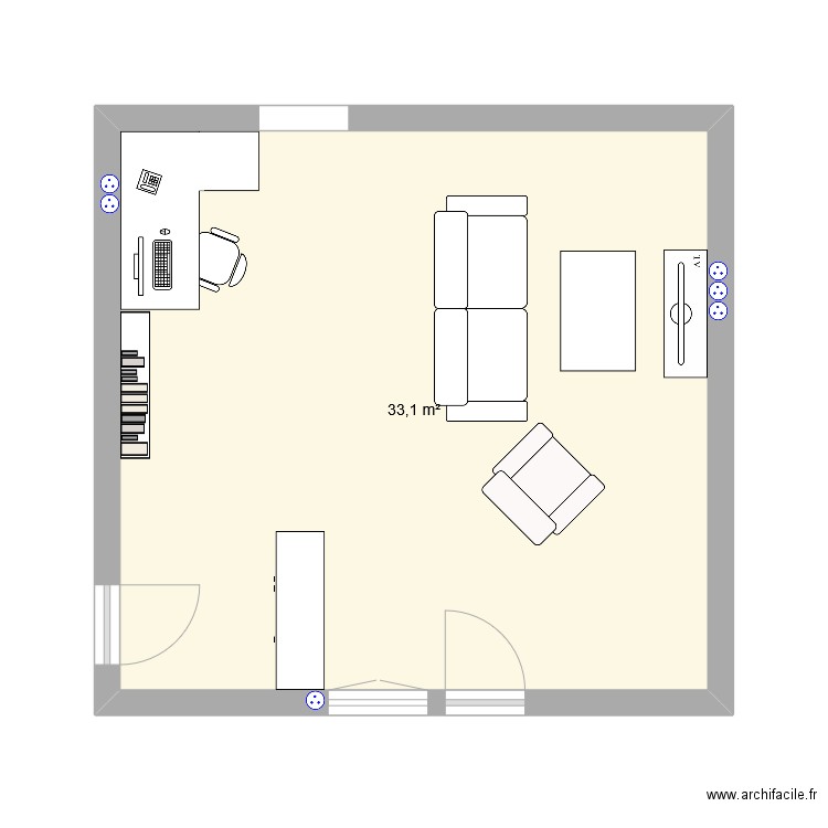 salon. Plan de 1 pièce et 33 m2