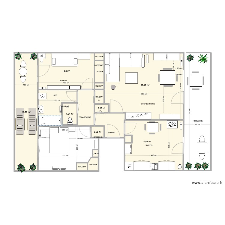sejour salon PIE. Plan de 15 pièces et 81 m2