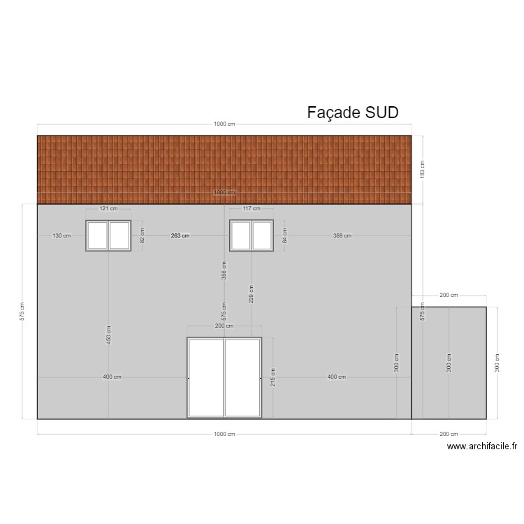 façade sud. Plan de 0 pièce et 0 m2