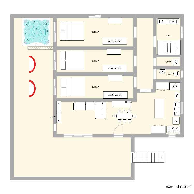 maison guadeloupe. Plan de 8 pièces et 153 m2