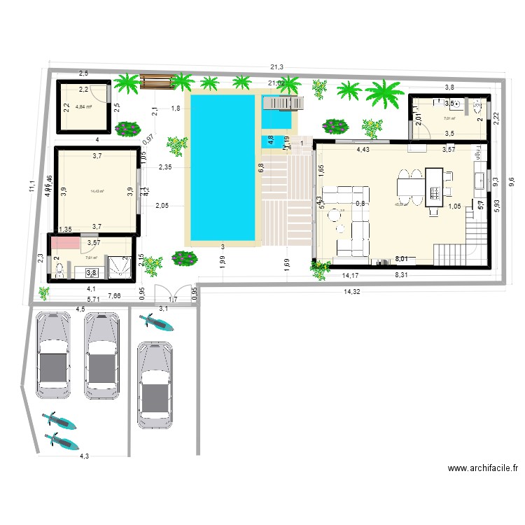 Villa 2 - Lantai 1 - POOL2Pantai  L CH02Up. Plan de 5 pièces et 79 m2