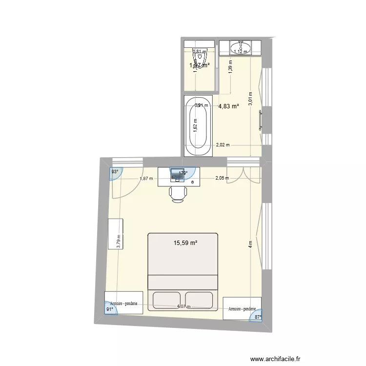 chambre Adelaide 3 et salle de bains. Plan de 3 Pièces et 21 m² chambre Adelaide 3 et salle de bains. Plan de 3 Pièces et 21 m²