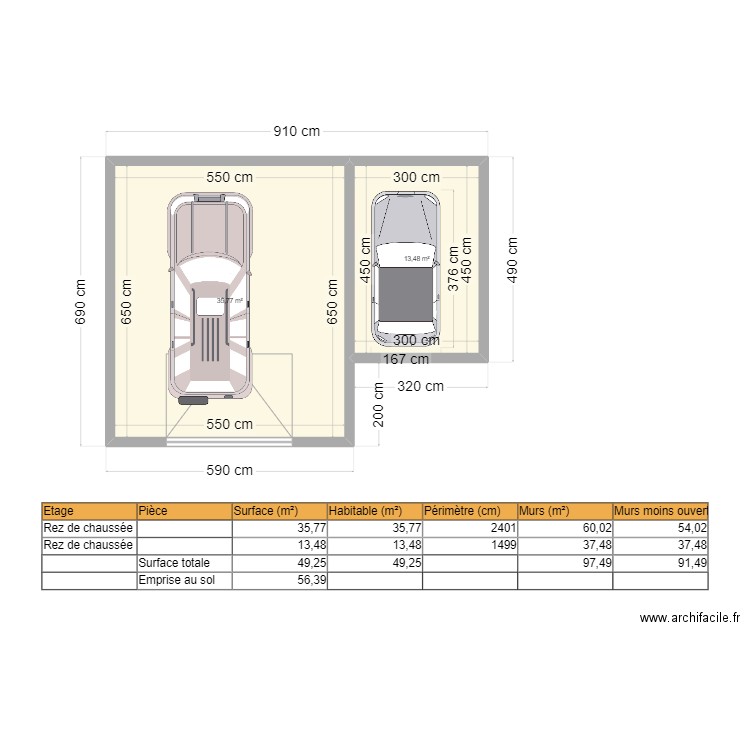 marchal. Plan de 2 pièces et 49 m2