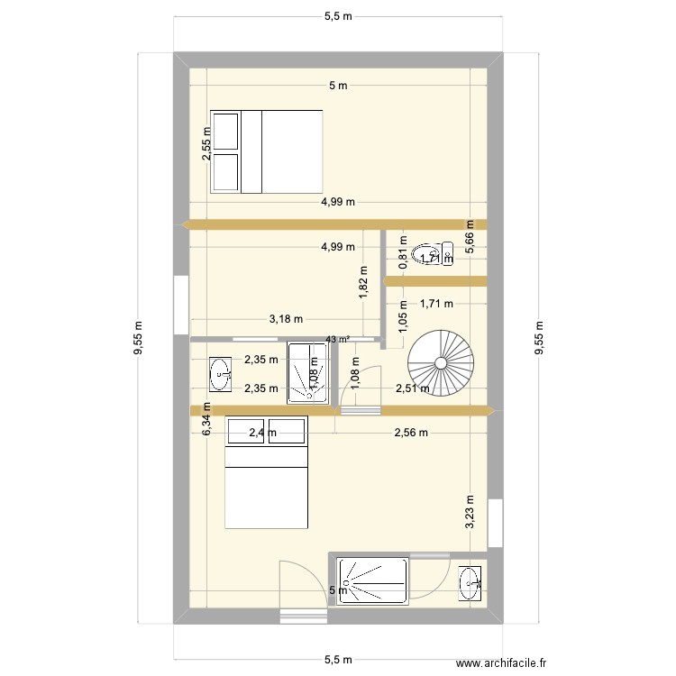 chaubourg 1. Plan de 1 pièce et 43 m2