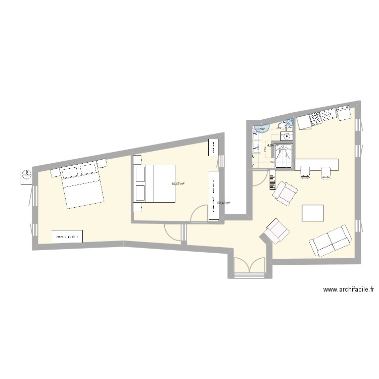 110 NATION V1. Plan de 3 pièces et 71 m2