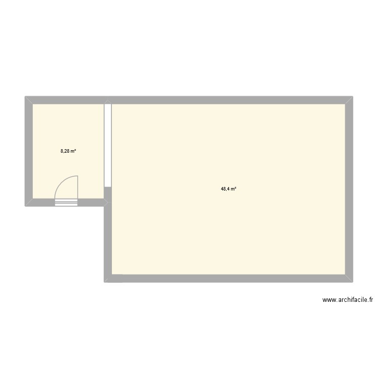 rez de chausse. Plan de 2 pièces et 57 m2