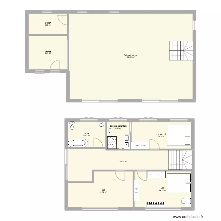 rez de chausse. Plan de 9 pièces et 157 m²