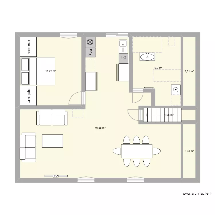 Les Mourettes. Plan de 6 pièces et 78 m²