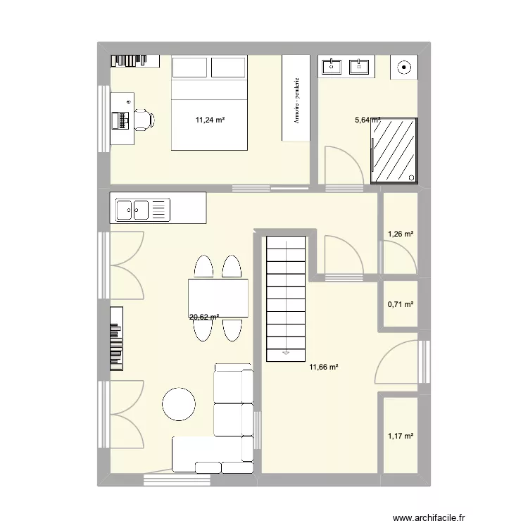 Base rez-de-jardin. Plan de 7  et 52 m²
