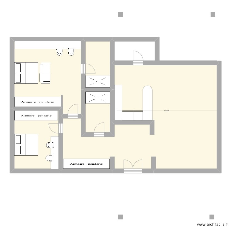 Bungalow deux chambres. Plan de 5 pièces et 151 m2