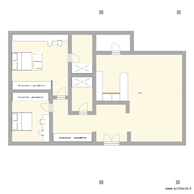 Bungalow deux chambres. Plan de 0 pièce et 0 m2