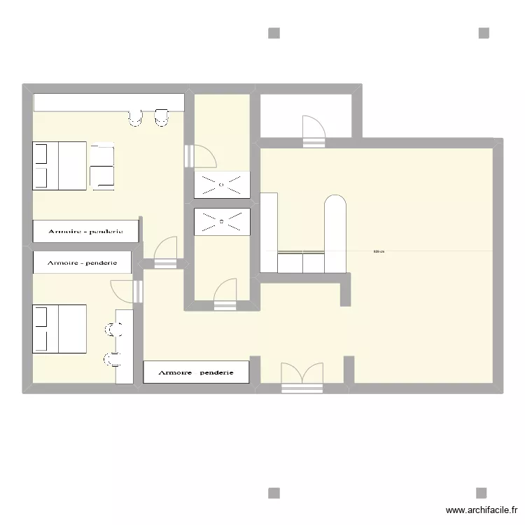 Bungalow deux chambres. Plan de 