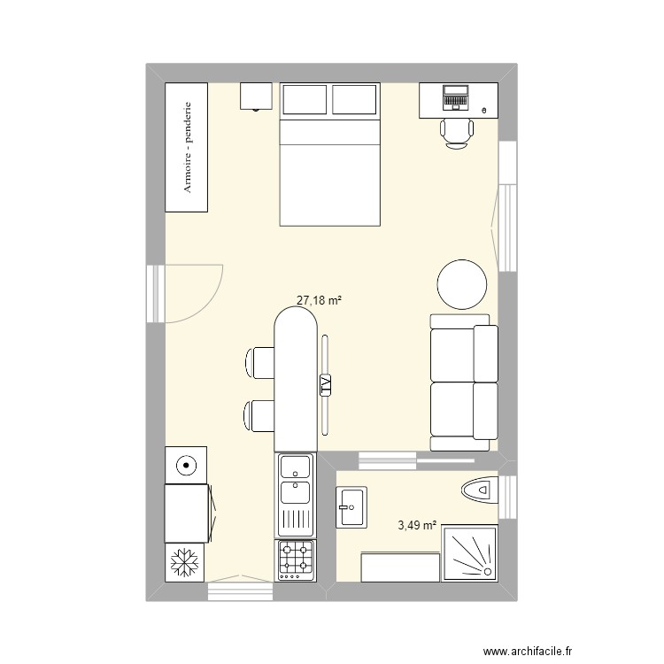 STUDIO 2. Plan de 2 pièces et 31 m2