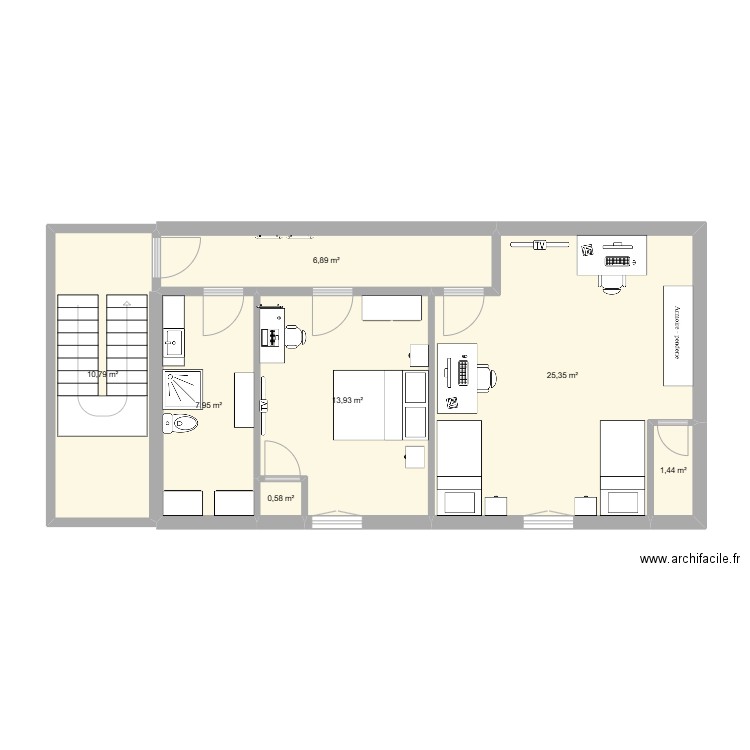 2 étages. Plan de 6 pièces et 67 m2