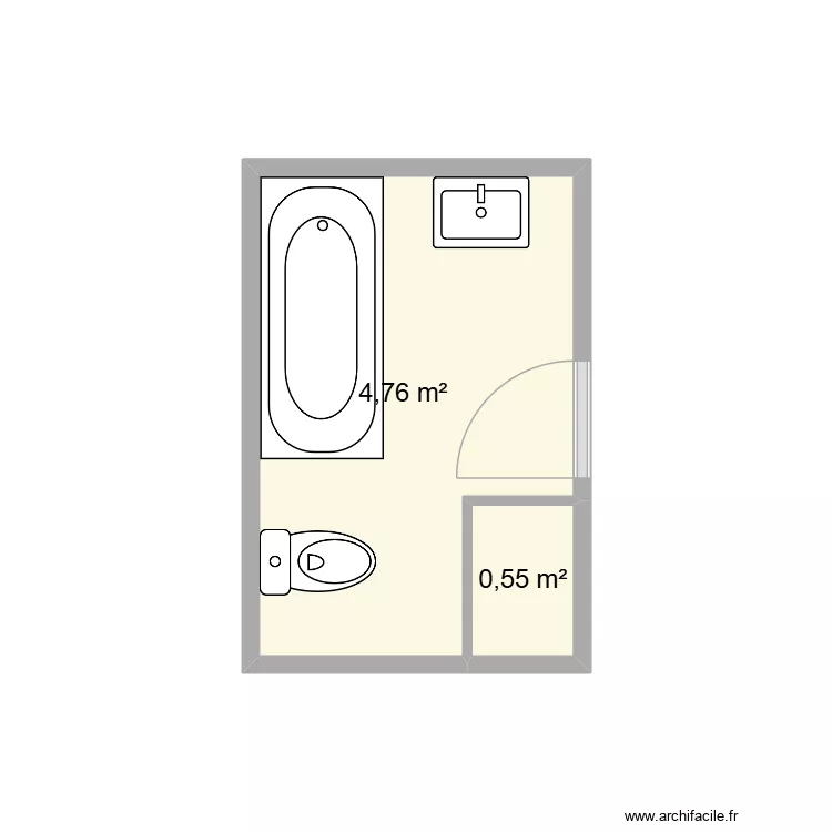 douche. Plan de 2 pièces et 5 m²